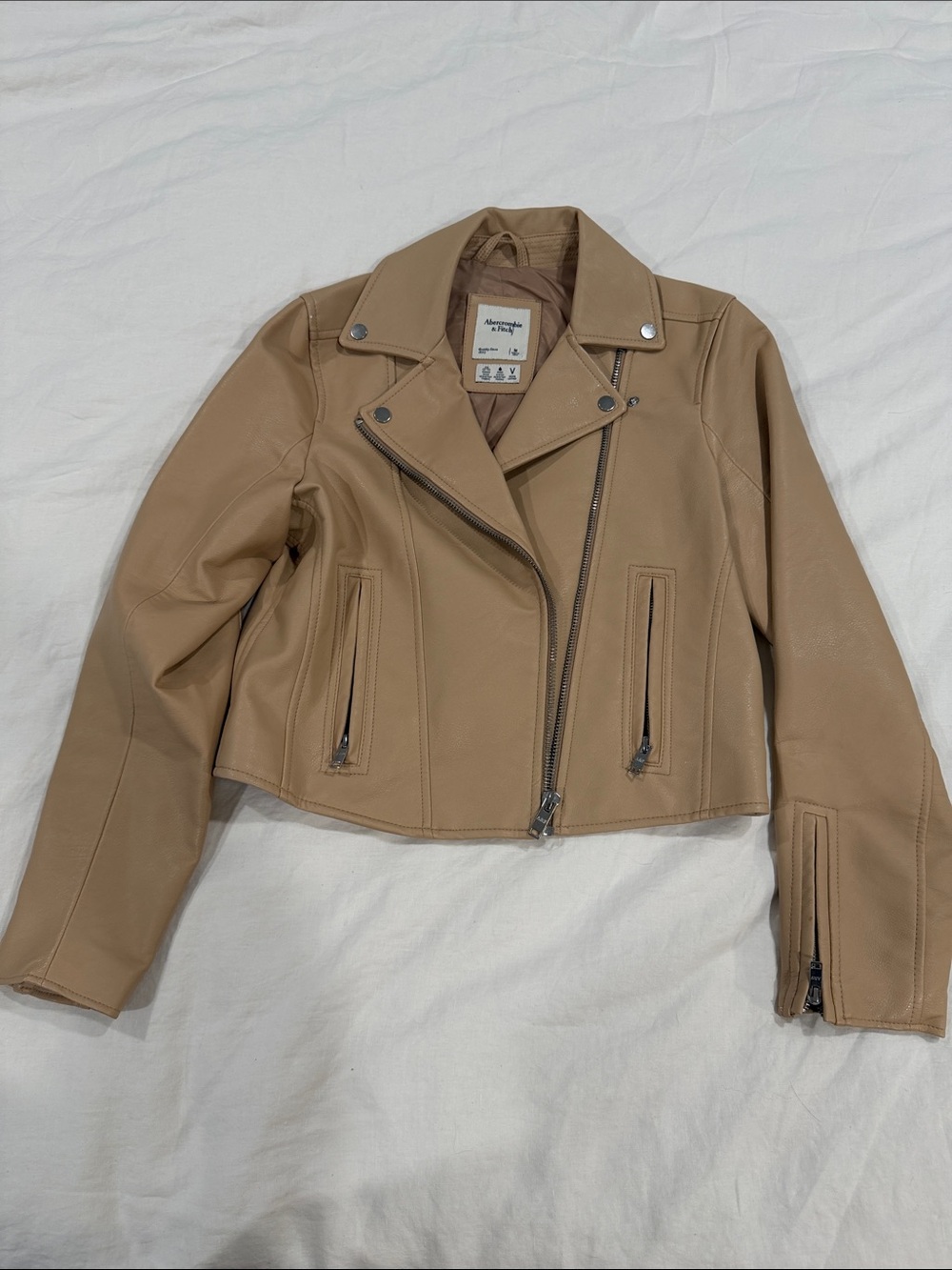 Abercrombie & Fitch Cropped Faux-Leather Moto Jacket - Camel